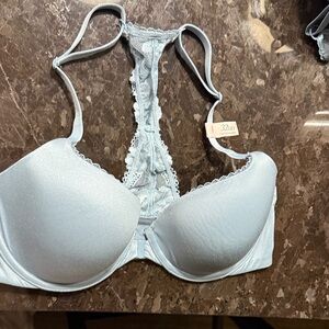 Victoria's Secret Shimmer Lace Racerback Bra in Light Gray